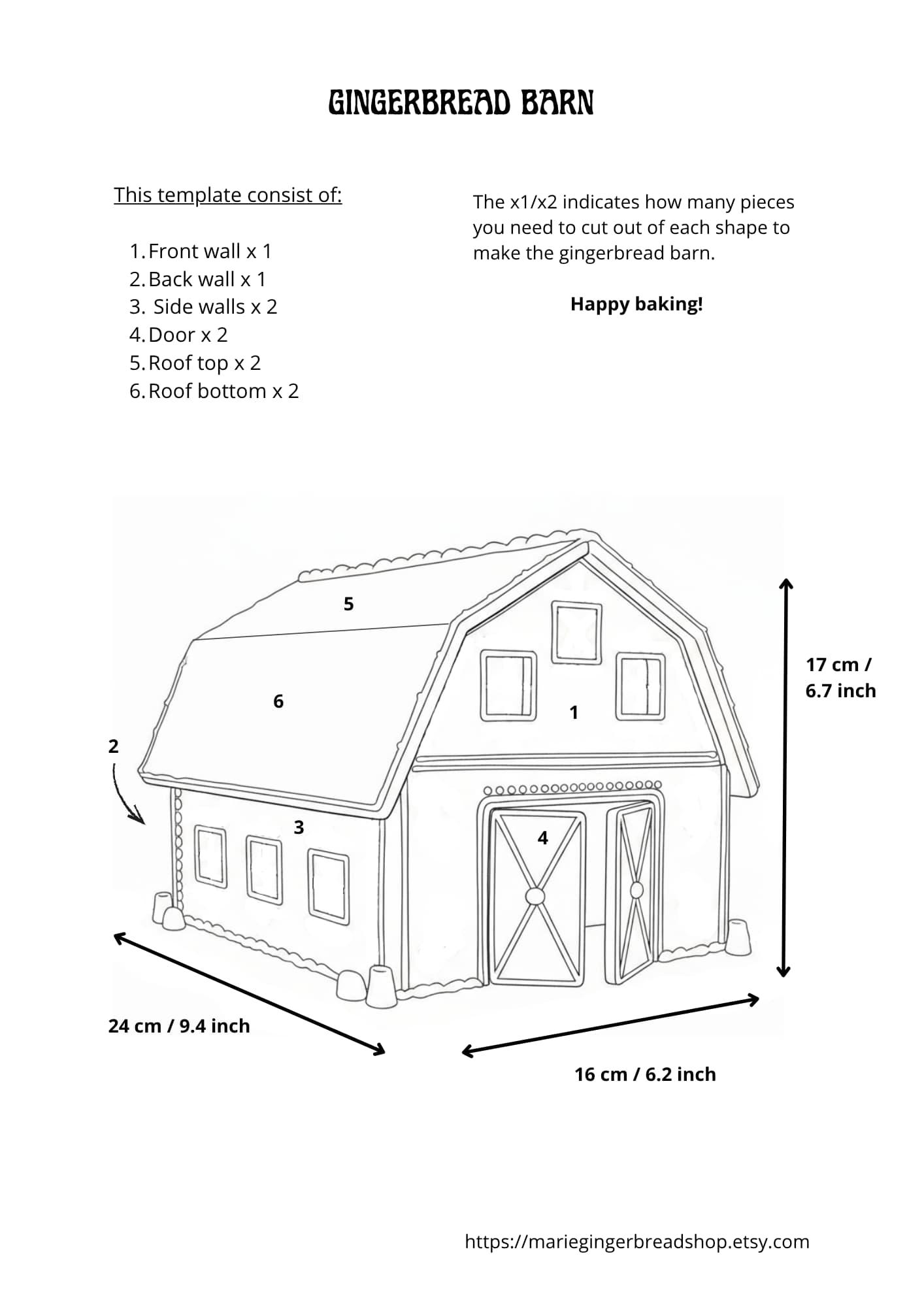 gingerbread barn - printable template - my gingerbread shop